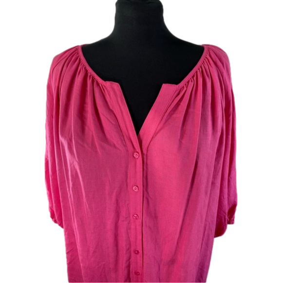 Ashley Stewart Pink Blended Linen 3/4 length sleeves Button Down Top SKU0056&57 - Picture 2 of 9